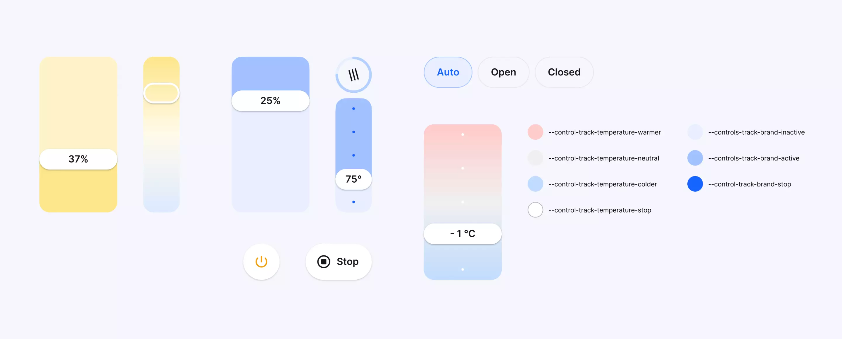 Collection of design system components used for room controls