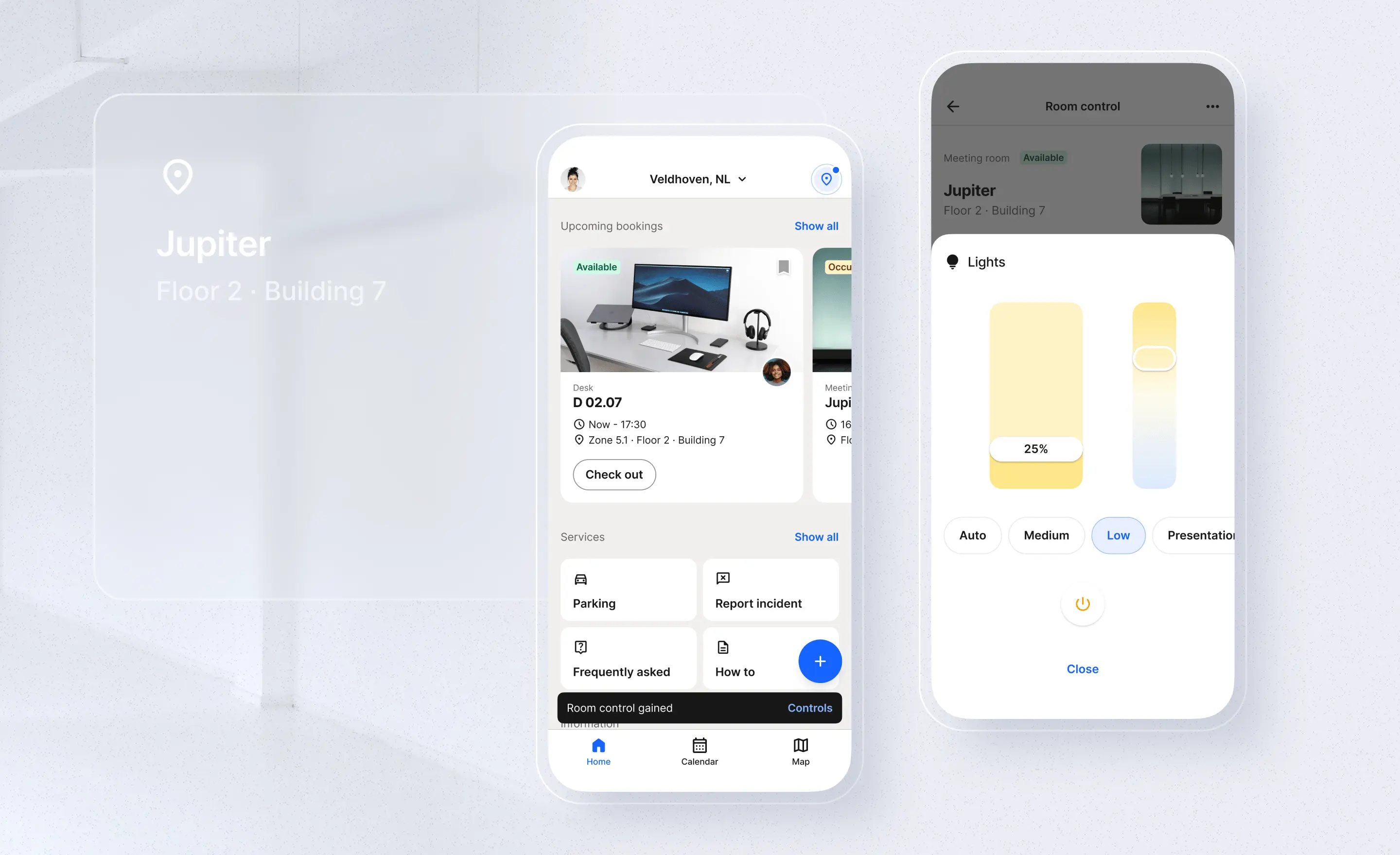 Room control mobile app screens